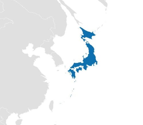 A map of japan with blue outline
Description automatically generated